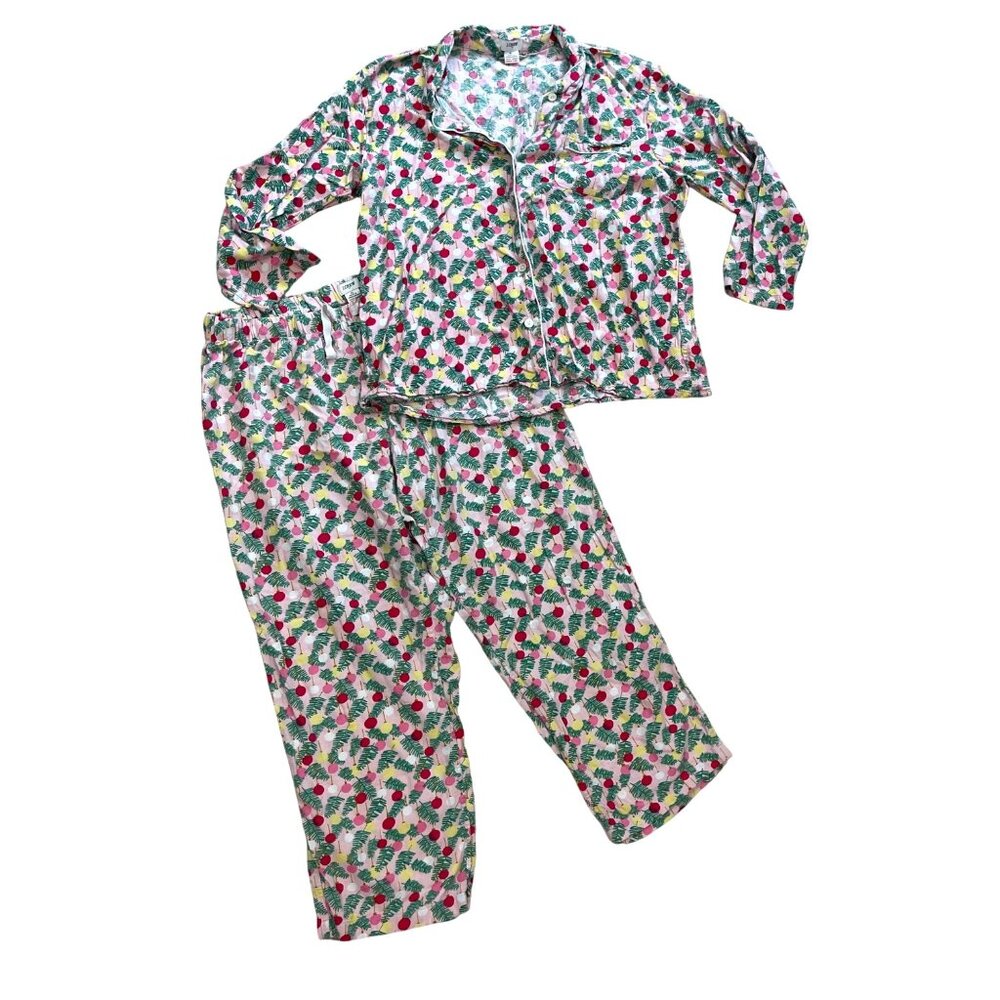 J.Crew Flannel Long Sleeve Pajama Set Women's Size XL Christmas Ornaments Cotton